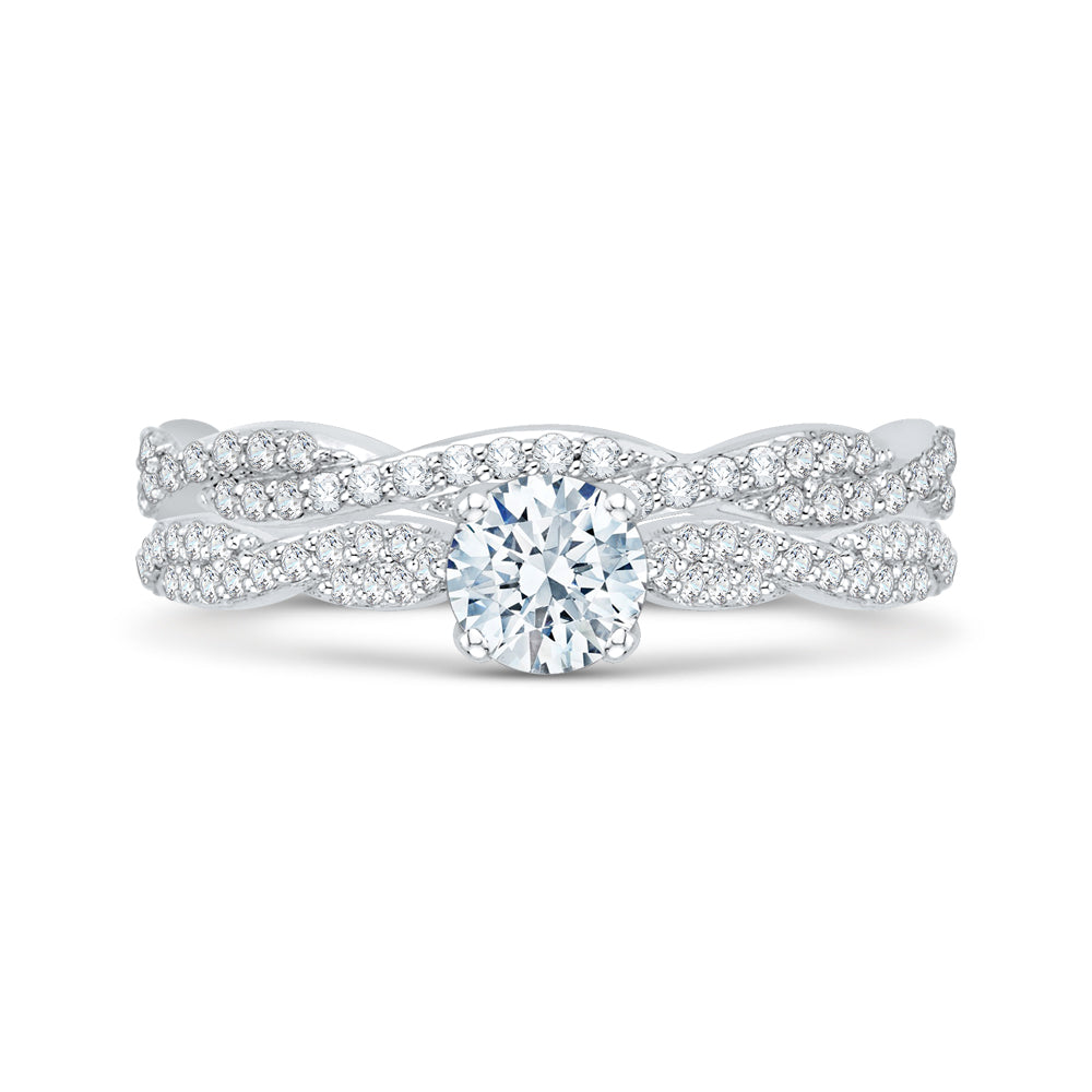 14K White Gold Round Diamond Floral Engagement Ring