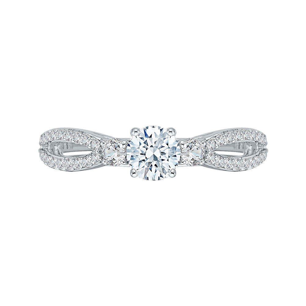 14K White Gold Round Diamond Engagement Ring with Split Shank