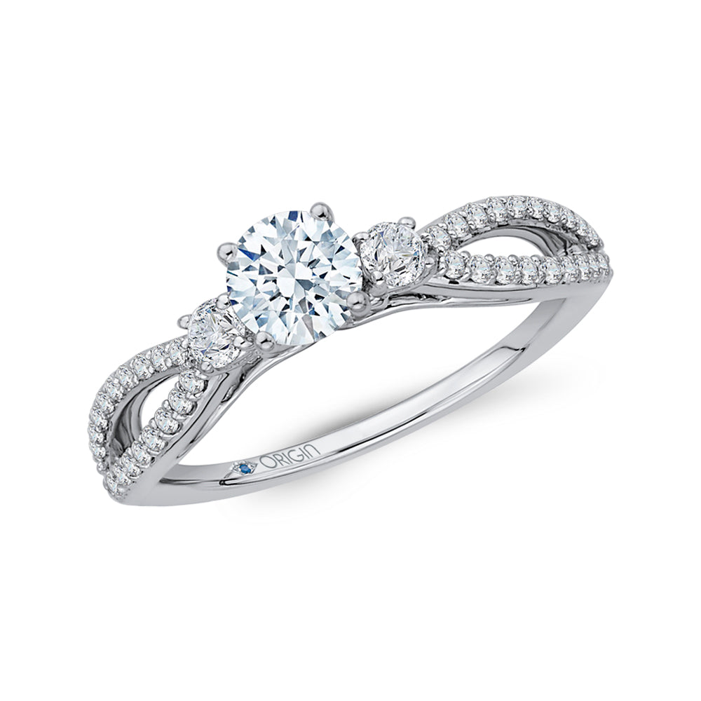 14K White Gold Round Diamond Engagement Ring with Split Shank