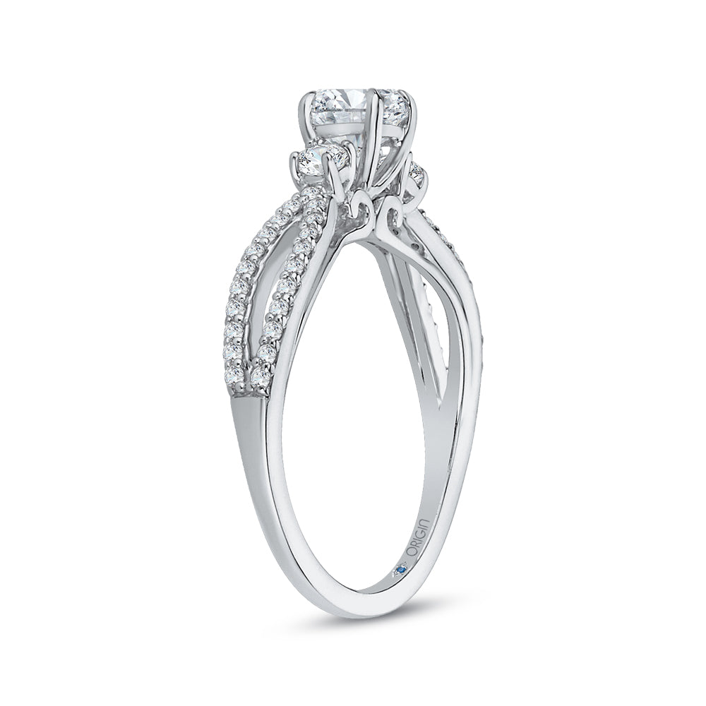 14K White Gold Round Diamond Engagement Ring with Split Shank