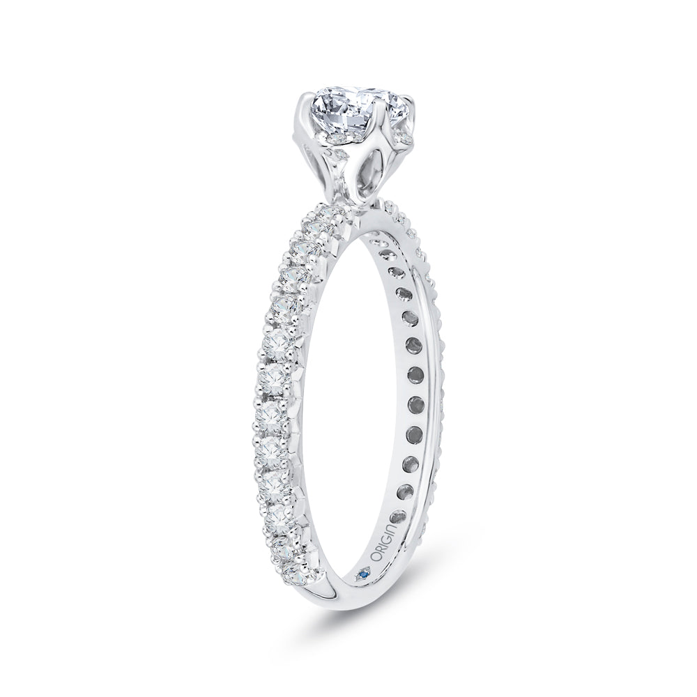 14K White Gold Round Diamond Floral Engagement Ring