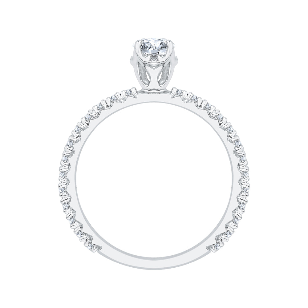 14K White Gold Round Diamond Floral Engagement Ring