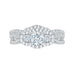 14K White Gold Round Cut Diamond Three-Stone Halo Engagement Ring