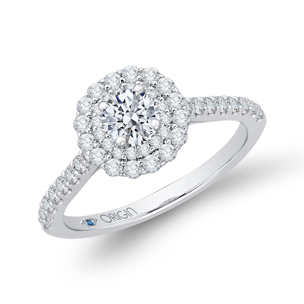 14K White Gold Round Cut Diamond Double Halo Engagement Ring