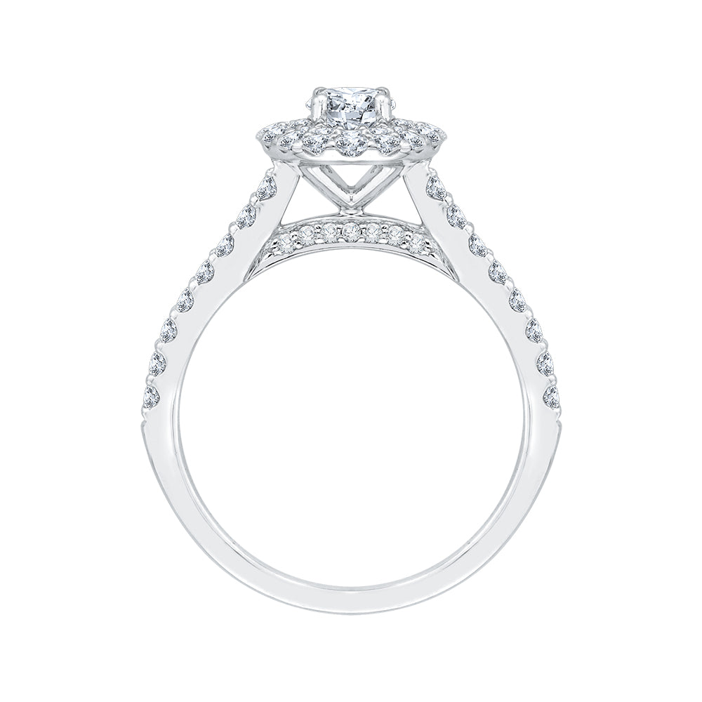 14K White Gold Round Cut Diamond Double Halo Engagement Ring