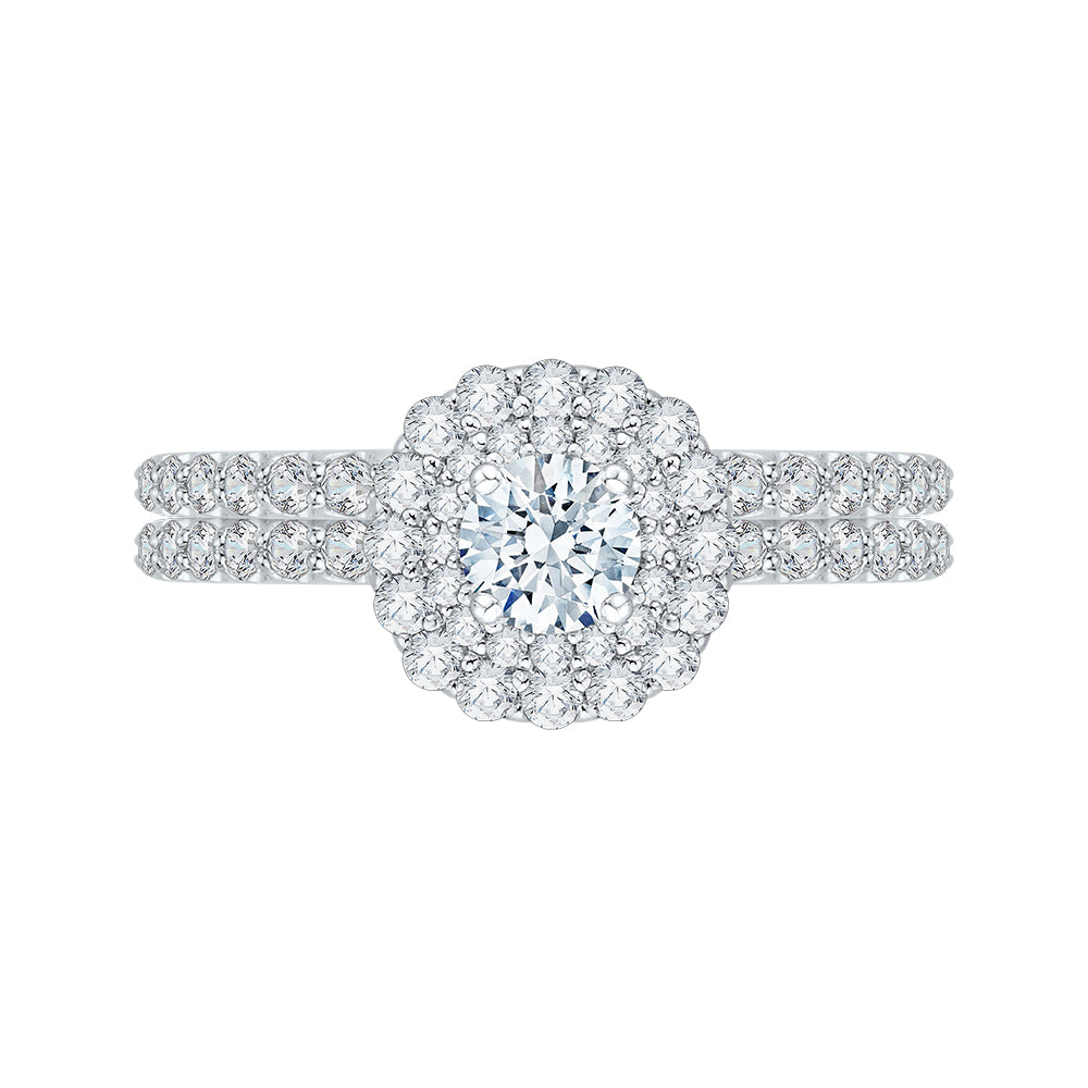 14K White Gold Round Cut Diamond Double Halo Engagement Ring
