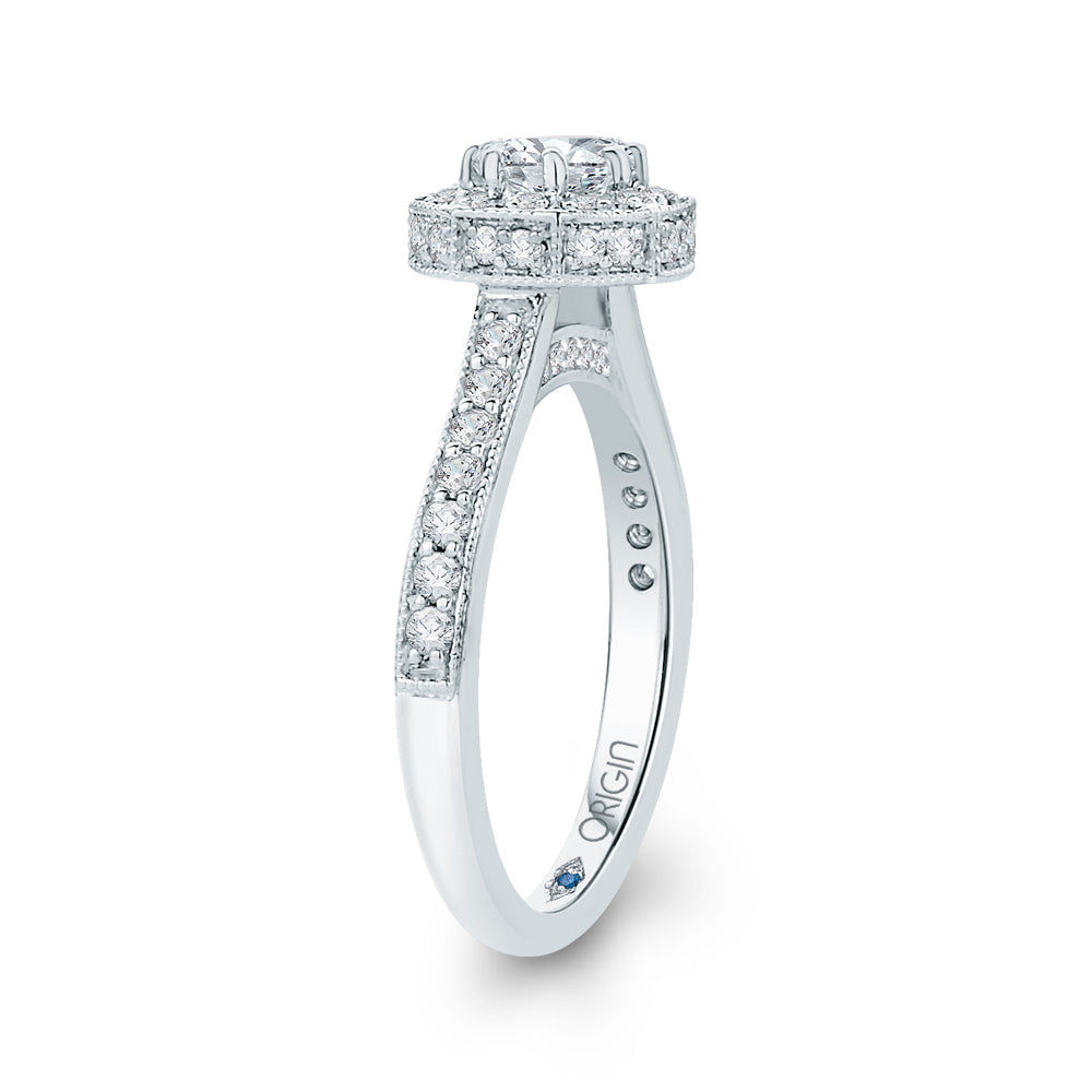 14K White Gold Round Diamond Octagon Shape Halo Engagement Ring