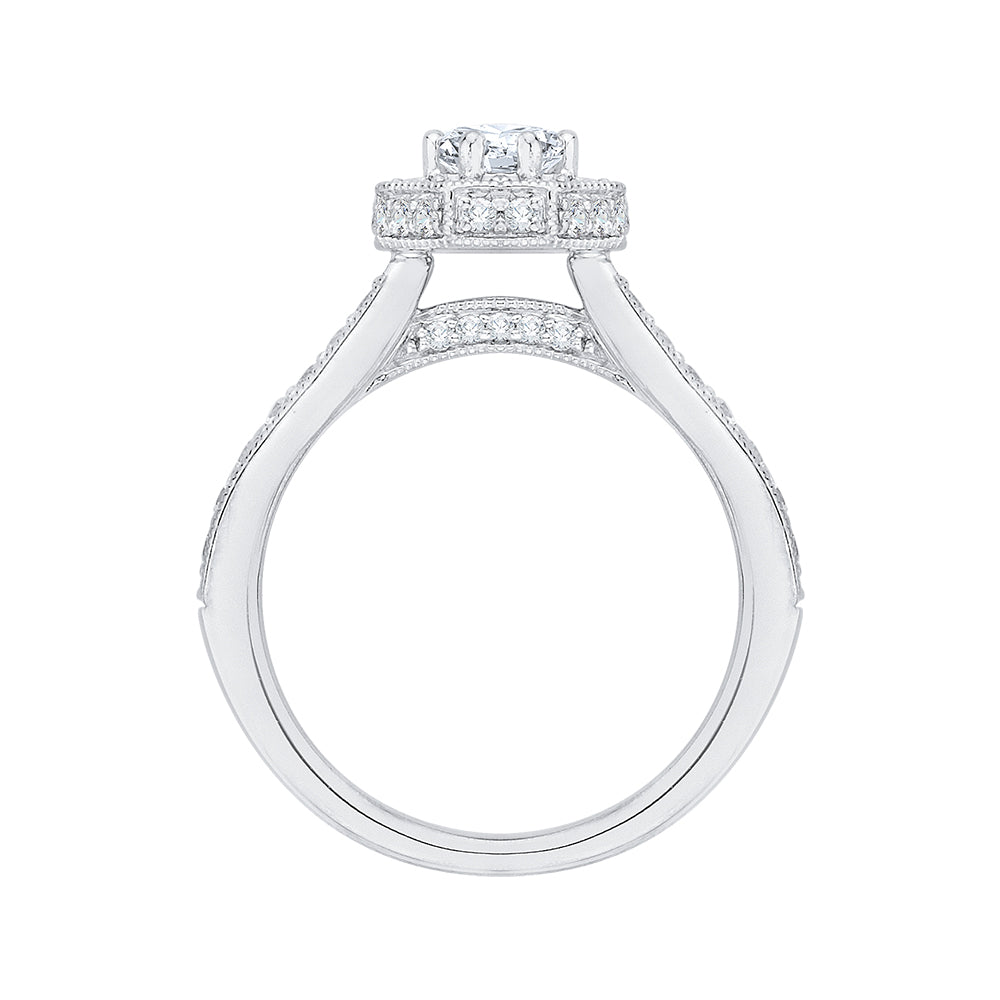 14K White Gold Round Diamond Octagon Shape Halo Engagement Ring