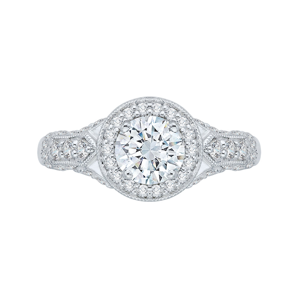 14K White Gold Round Diamond Halo Engagement Ring with Split Shank