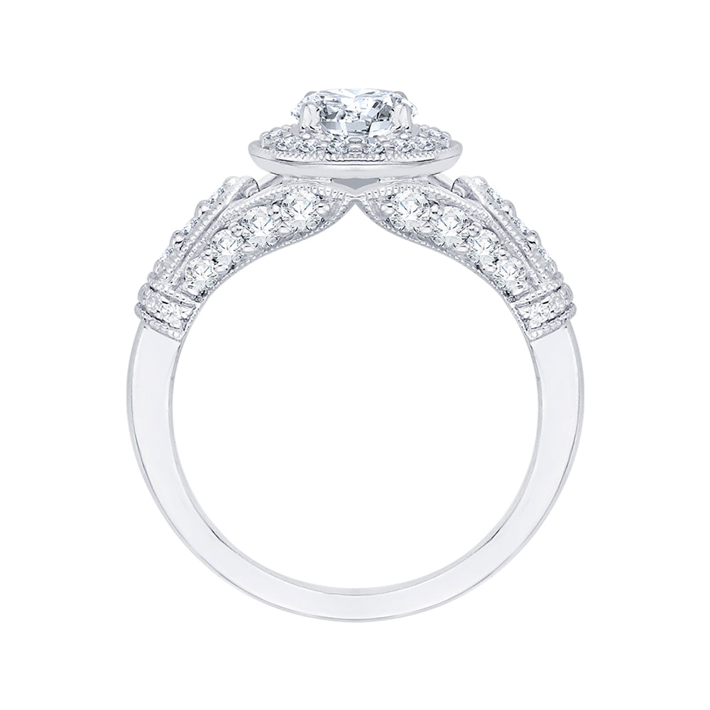 14K White Gold Round Diamond Halo Engagement Ring with Split Shank