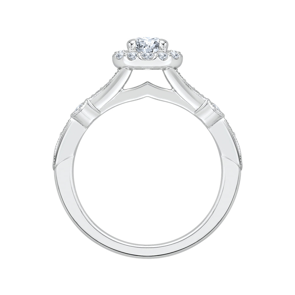 14K White Gold Round Cut Diamond Halo Engagement Ring