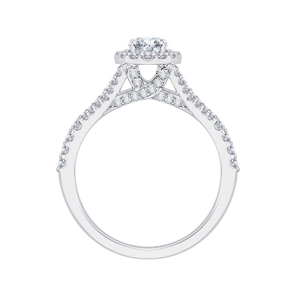 14K White Gold Round Diamond Halo Engagement Ring with Split Shank