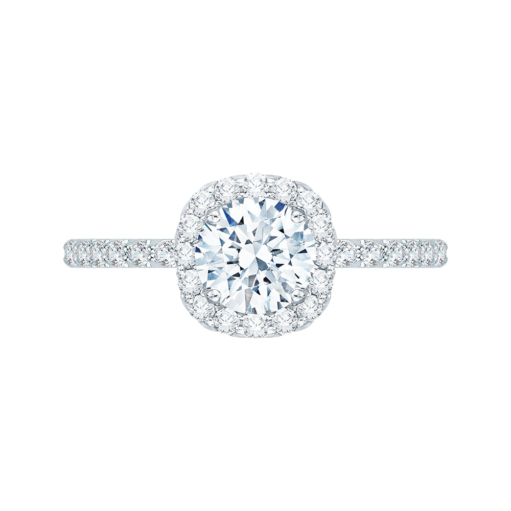 14K White Gold Round Diamond Halo Engagement Ring