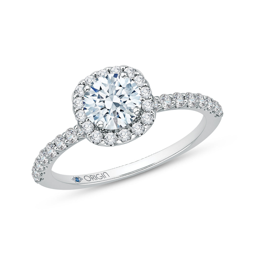 14K White Gold Round Diamond Halo Engagement Ring
