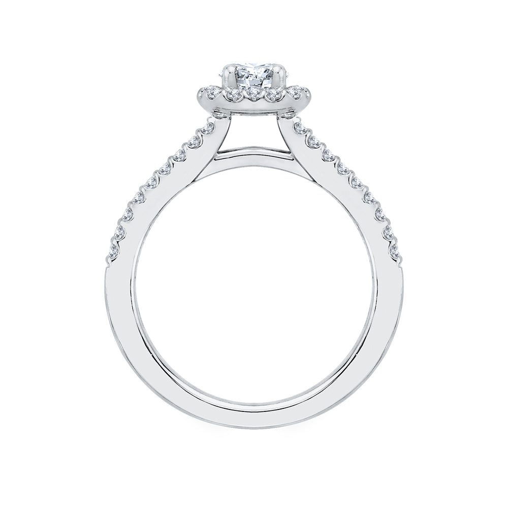 14K White Gold Split Shank Round Diamond Halo Engagement Ring