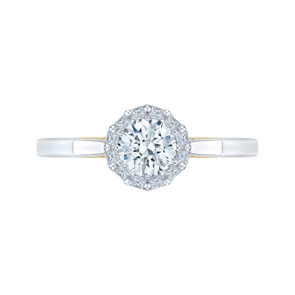 14K Two-Tone Gold Round Diamond Halo Engagement Ring