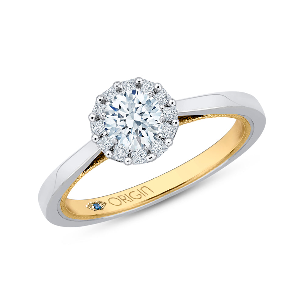 14K Two-Tone Gold Round Diamond Halo Engagement Ring
