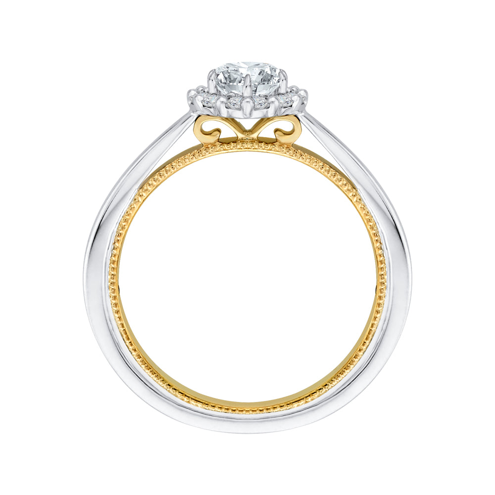 14K Two-Tone Gold Round Diamond Halo Engagement Ring