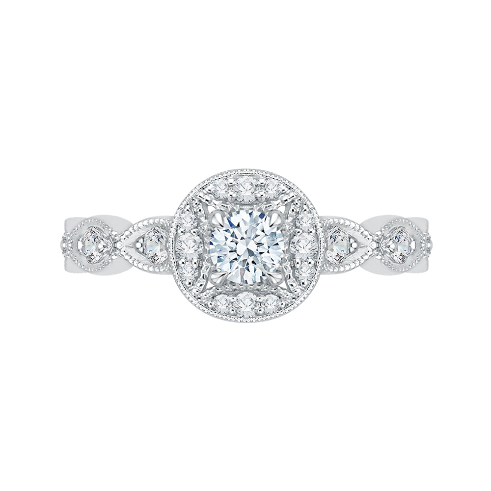 14K White Gold Round Cut Diamond Halo Engagement Ring