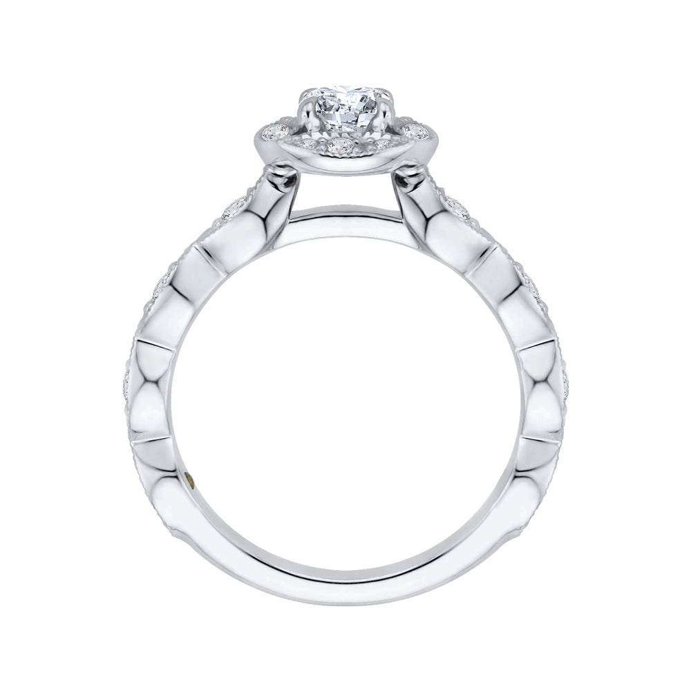 14K White Gold Round Cut Diamond Halo Engagement Ring