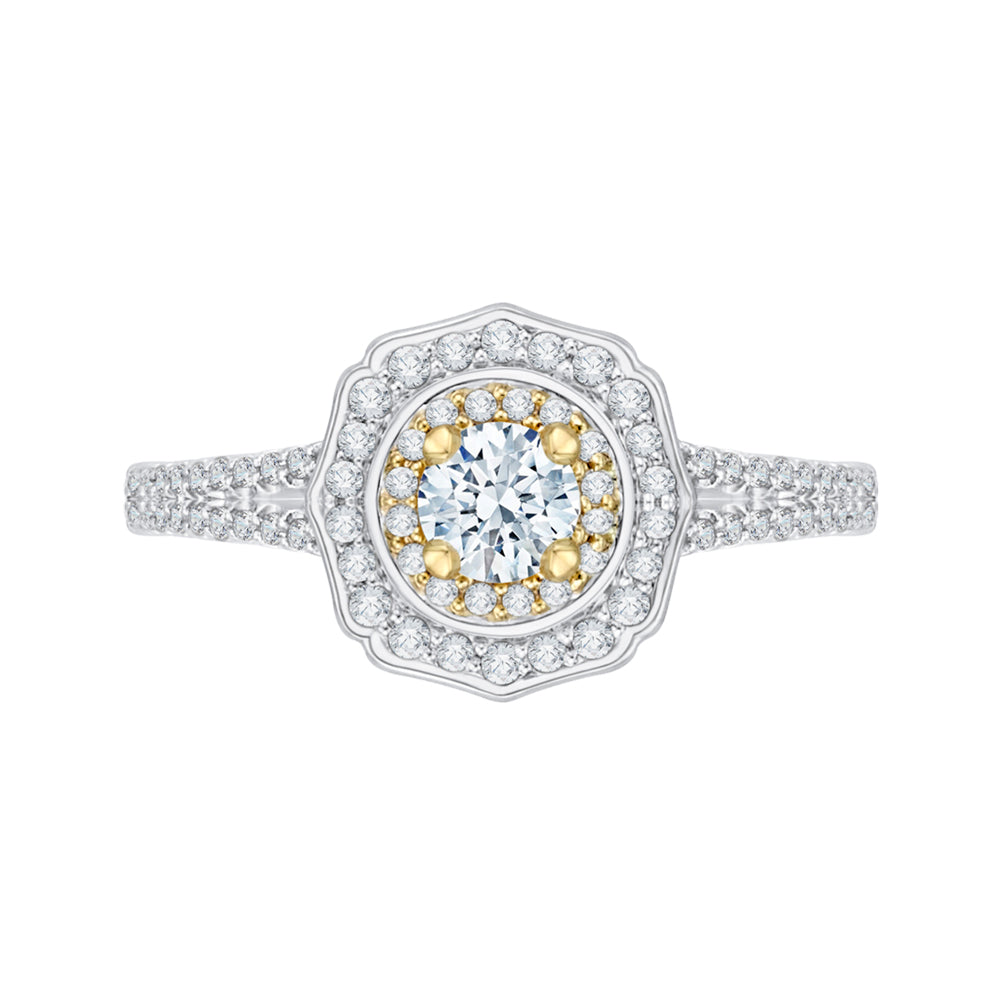 14K Two-Tone Gold Round Diamond Double Halo Engagement Ring