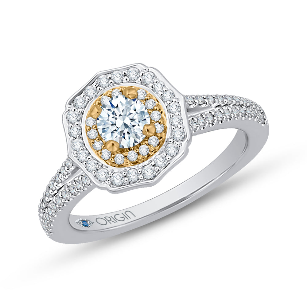 14K Two-Tone Gold Round Diamond Double Halo Engagement Ring