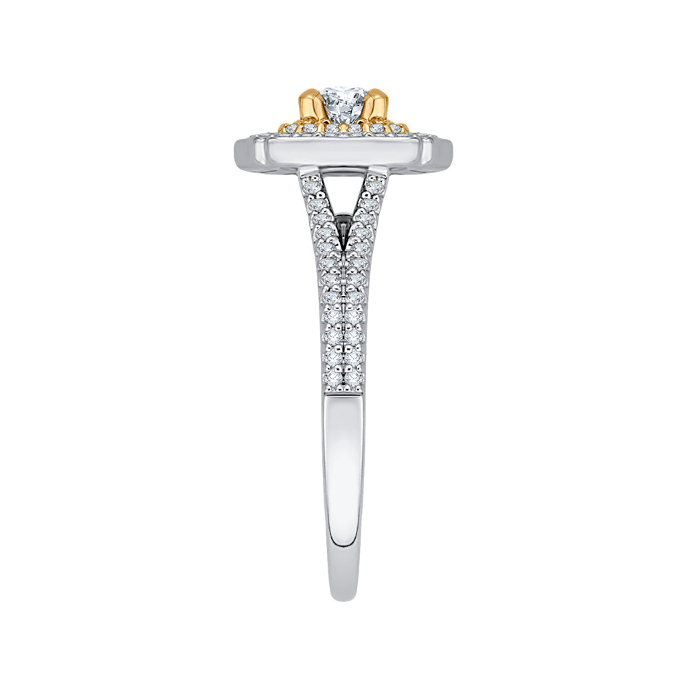 14K Two-Tone Gold Round Diamond Double Halo Engagement Ring