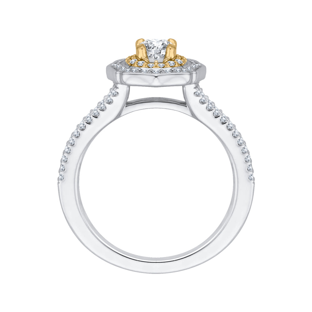 14K Two-Tone Gold Round Diamond Double Halo Engagement Ring