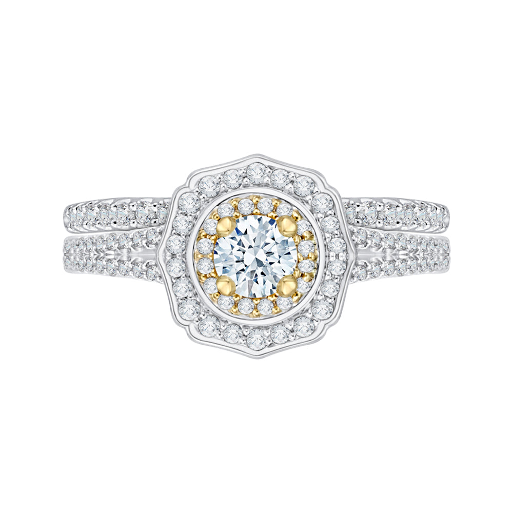 14K Two-Tone Gold Round Diamond Double Halo Engagement Ring