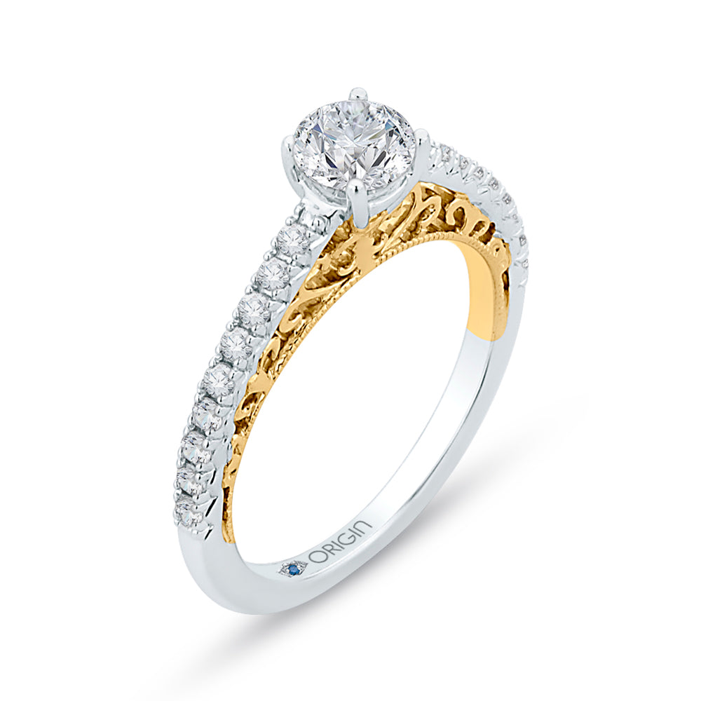 14K Two-Tone Gold Round Cut Diamond Engagement Ring