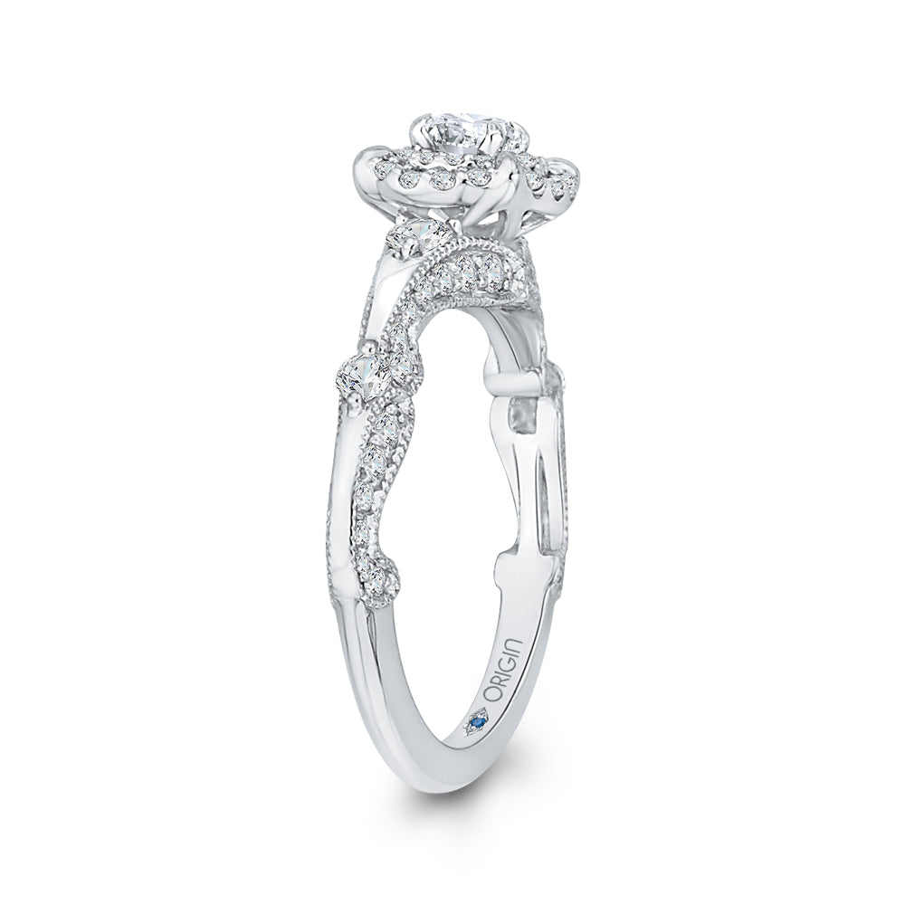 14K White Gold Round Diamond Double Halo Vintage Engagement Ring