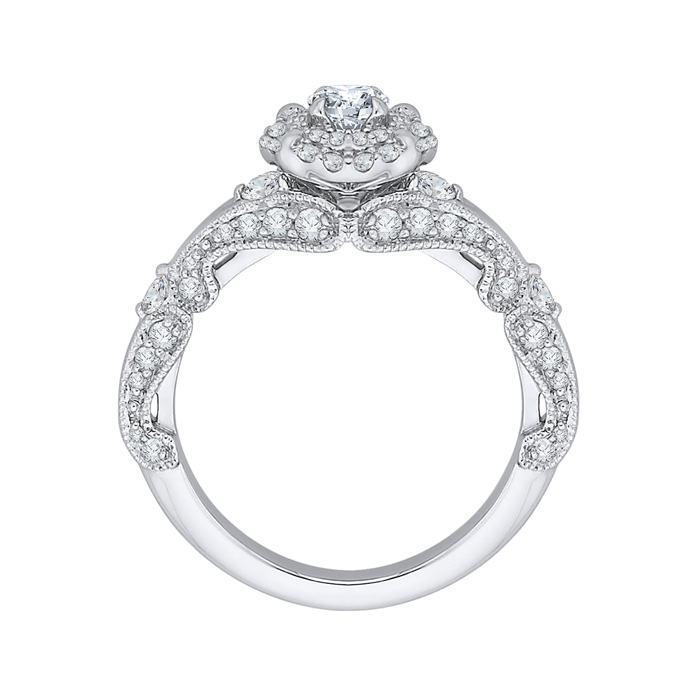 14K White Gold Round Diamond Double Halo Vintage Engagement Ring
