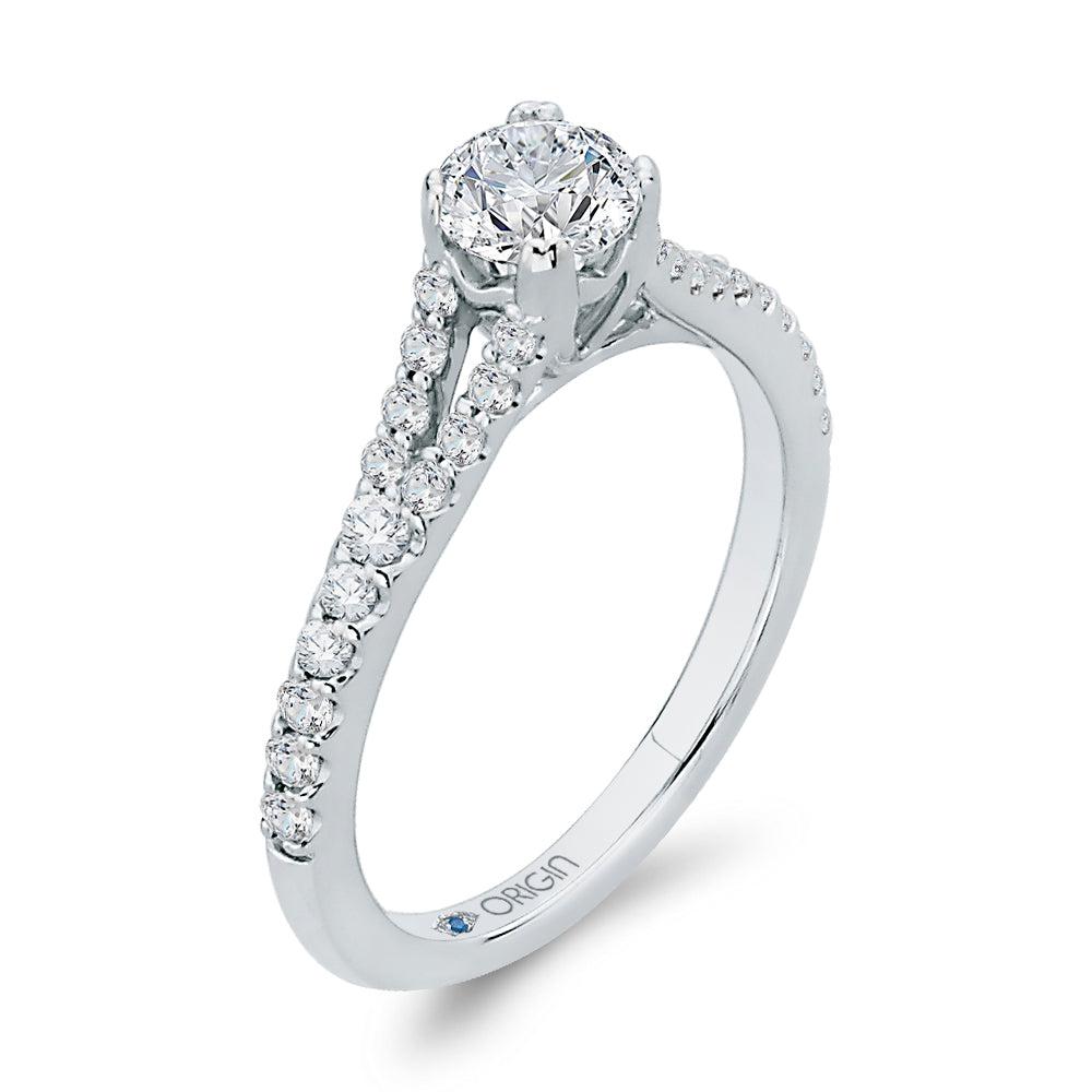 14K White Gold Round Diamond Engagement Ring with Split Shank