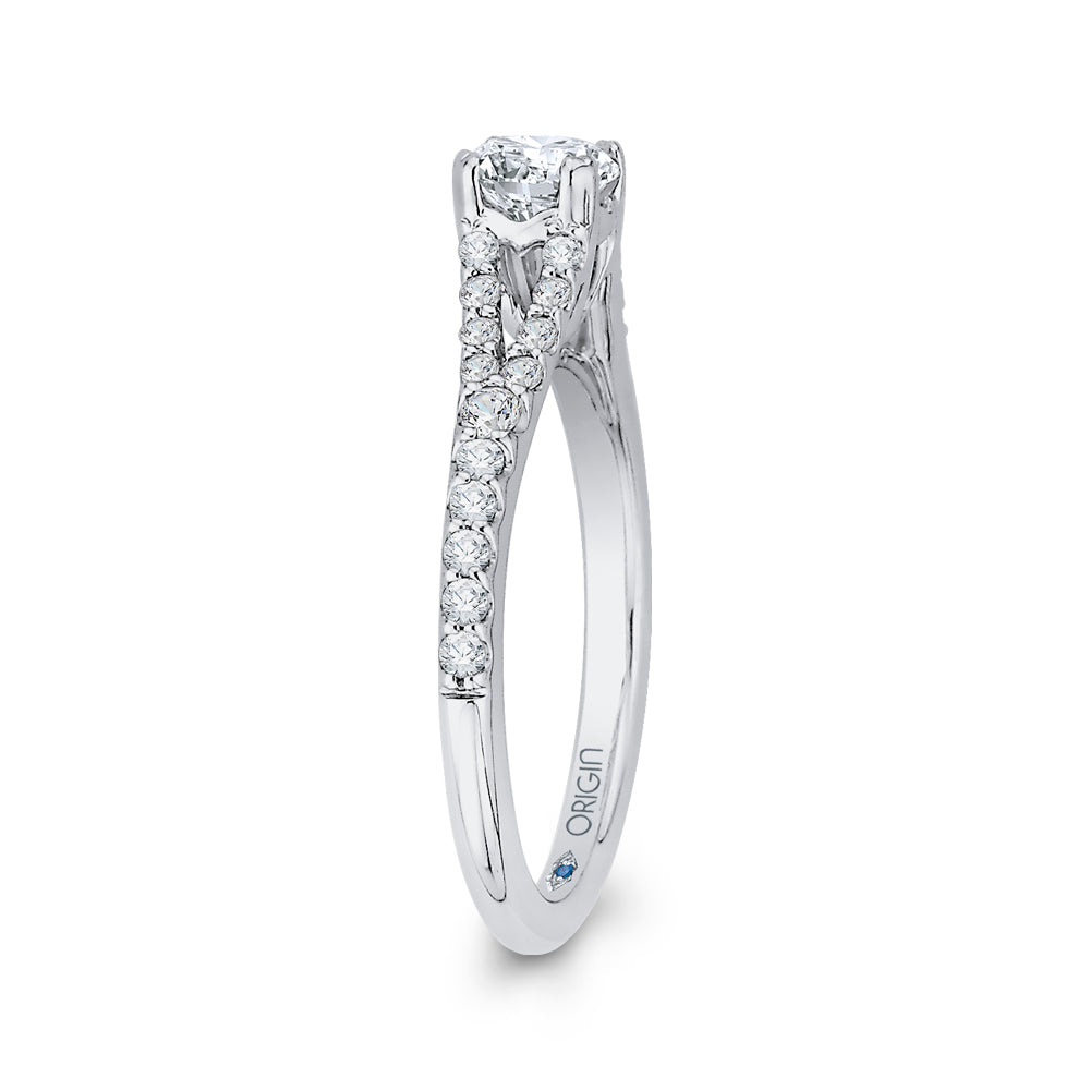 14K White Gold Round Diamond Engagement Ring with Split Shank