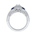 14K White Gold Round Cut Diamond And Sapphire Three-Stone Halo Engagement Ring