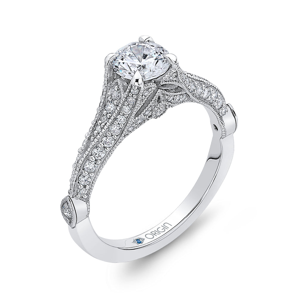 14K White Gold Round Cut Diamond Vintage Engagement Ring