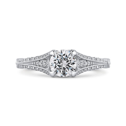 14K White Gold Round Cut Diamond Vintage Engagement Ring