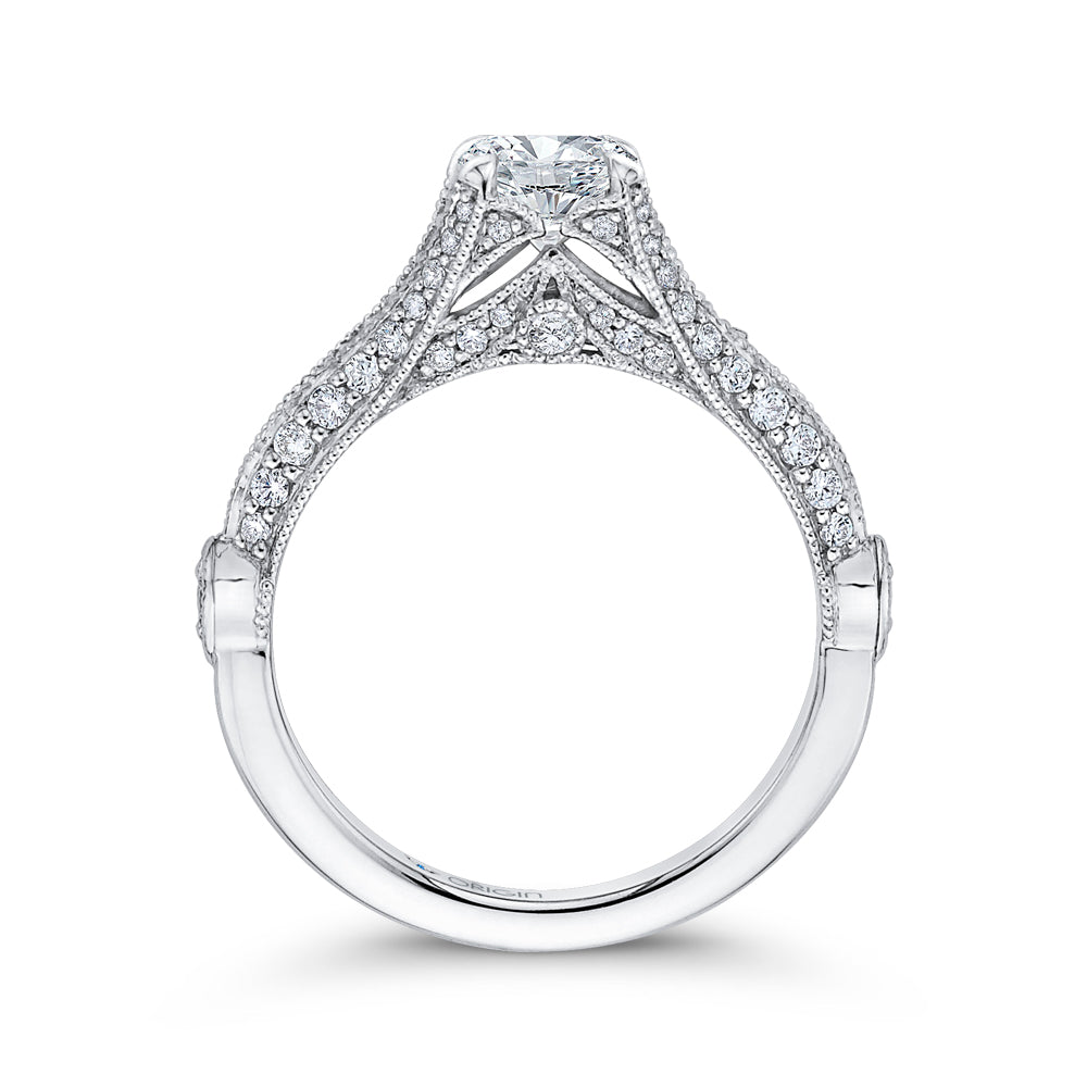 14K White Gold Round Cut Diamond Vintage Engagement Ring