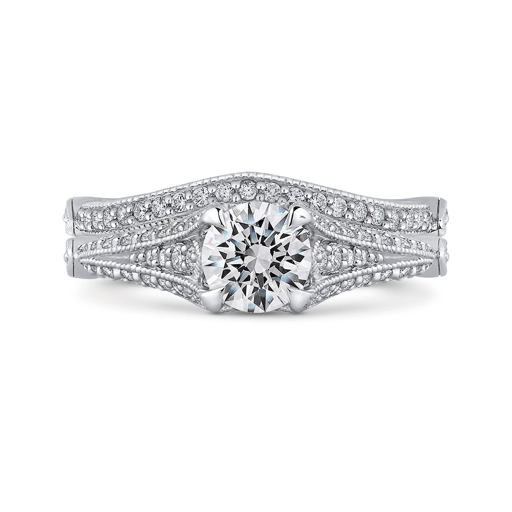 14K White Gold Round Cut Diamond Vintage Engagement Ring