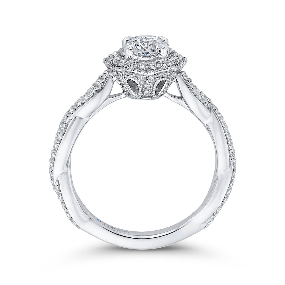 14K White Gold Round Diamond Floral Halo Engagement Ring