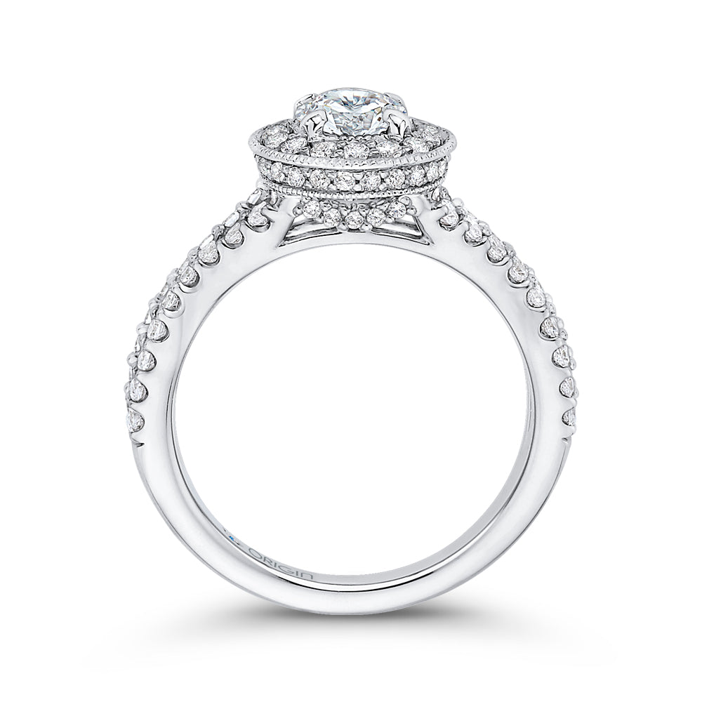 Round Diamond Halo Engagement Ring with Split Shank In 14K White Gold