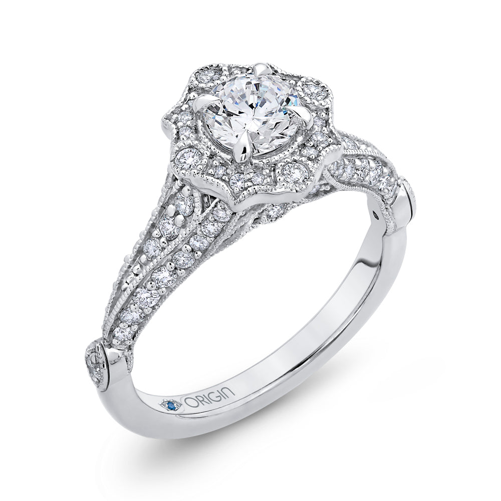 14K White Gold Round Diamond Vintage Halo Vintage Engagement Ring