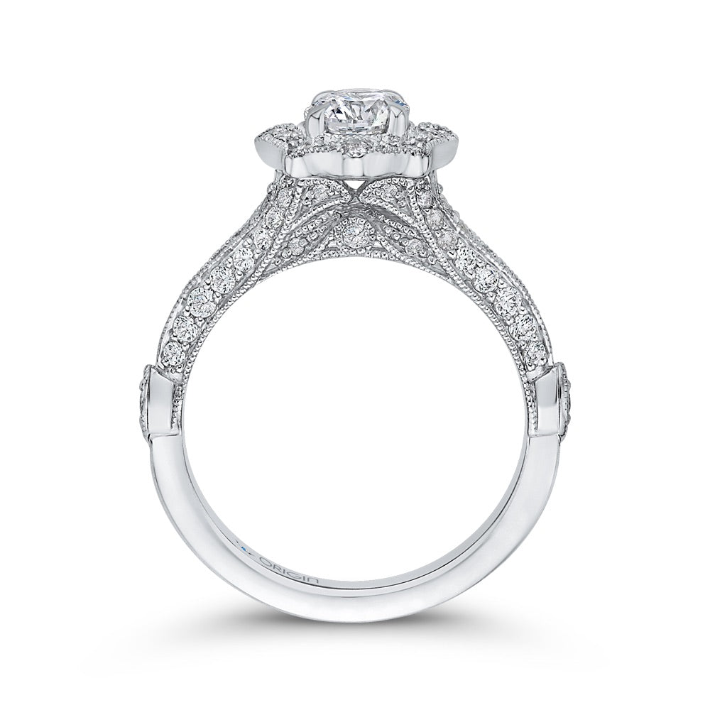 14K White Gold Round Diamond Vintage Halo Vintage Engagement Ring