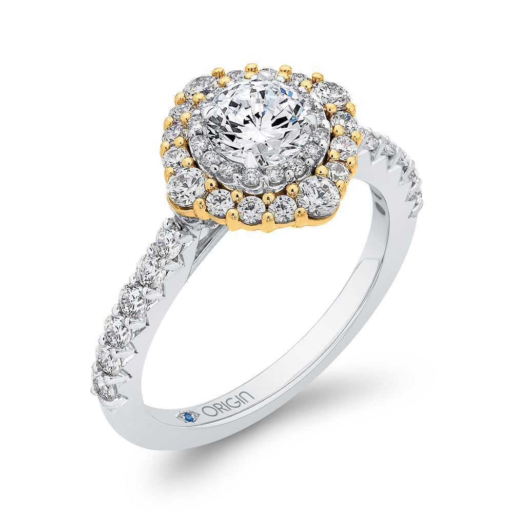 14K Two Tone Gold Round Diamond Double Halo Engagement Ring