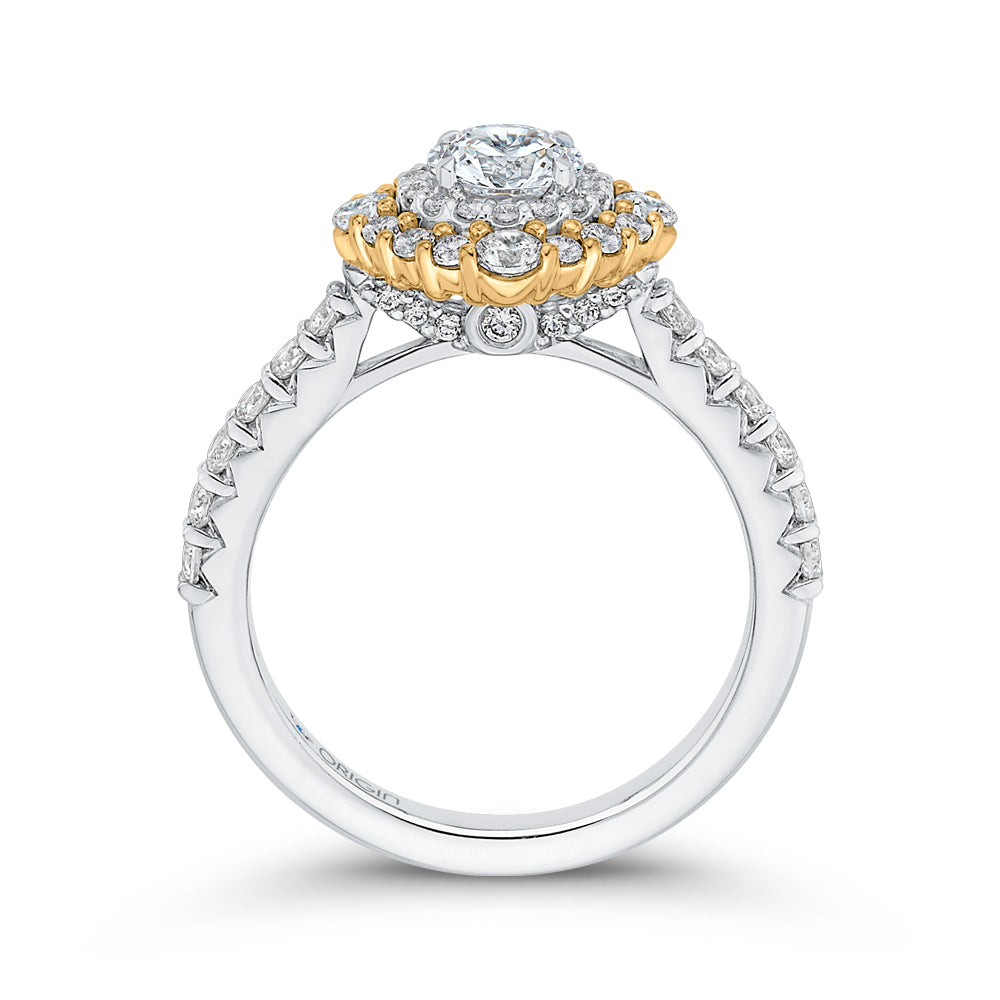 14K Two Tone Gold Round Diamond Double Halo Engagement Ring