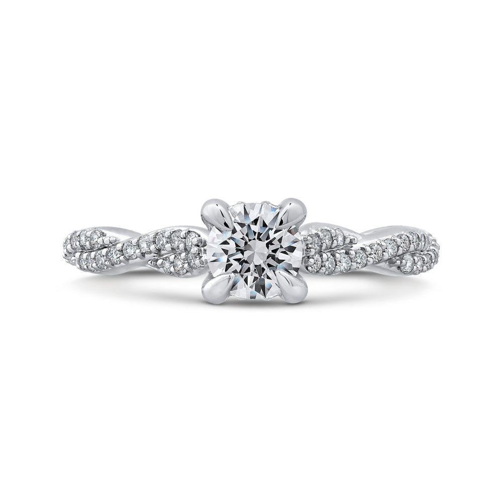 14K White Gold Round Diamond Engagement Ring with Crossover Shank