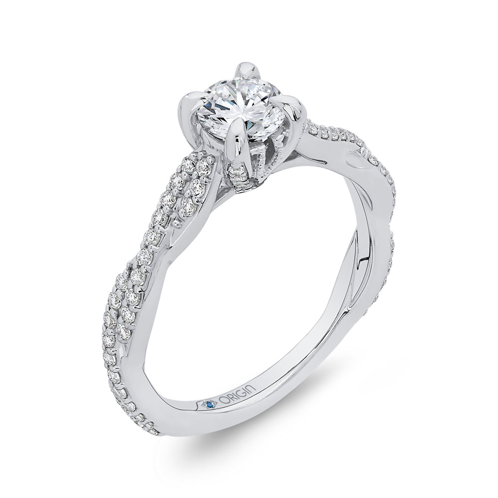 14K White Gold Round Diamond Engagement Ring with Crossover Shank