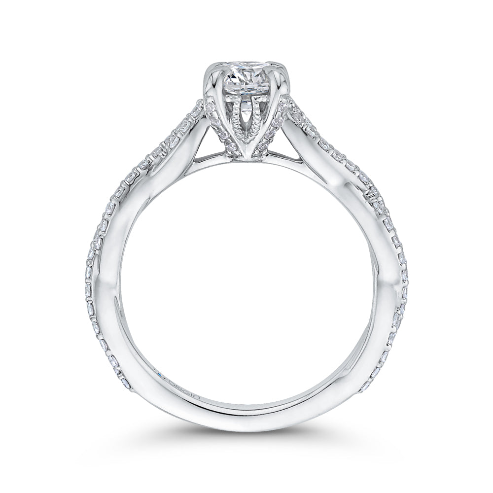 14K White Gold Round Diamond Engagement Ring with Crossover Shank