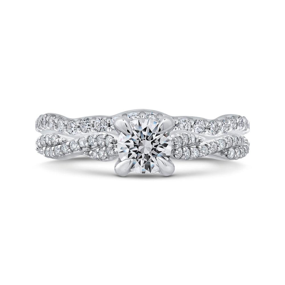 14K White Gold Round Diamond Engagement Ring with Crossover Shank