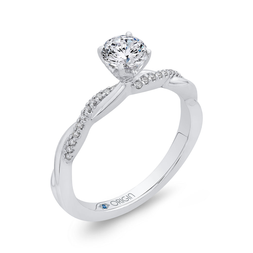 14K White Gold Round Diamond Engagement Ring with Crossover Shank